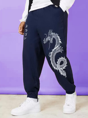 Jump Cuts Printed Men Dark Blue Track Pants