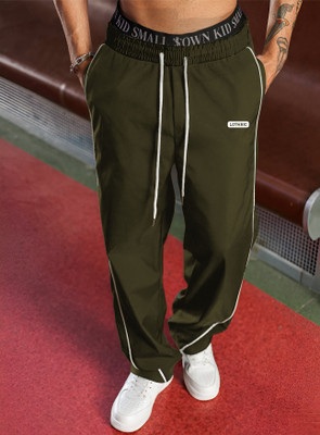 LOTHRIC Solid Men Olive Track Pants