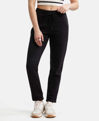 JOCKEY U110 Super Combed Cotton Rich Fleece Fabric Solid Women Black Track Pants