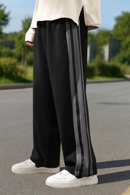 CULISH Striped Men Black Track Pants