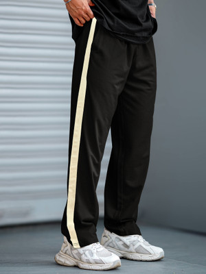 Jump Cuts Striped Men Black, White Track Pants