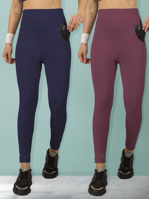 BEYOGINI Solid Women Blue, Purple Tights