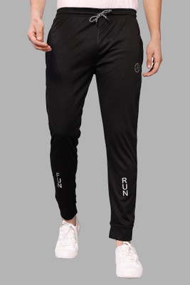 ANAND Solid, Self Design, Striped, Chevron/Zig Zag Men Black Track Pants