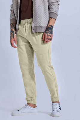 Tribe Solid Men Beige Track Pants