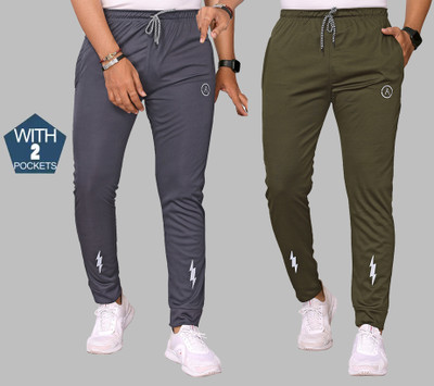 Moda Rapido Solid, Self Design Men Grey, Dark Green Track Pants