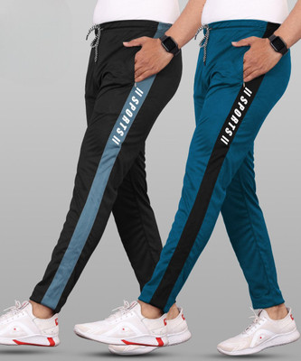 Duooble Striped Men Black, Blue, White Track Pants