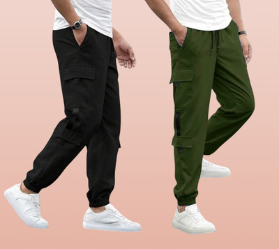 GIBBONTE Self Design Men Black, Olive Track Pants