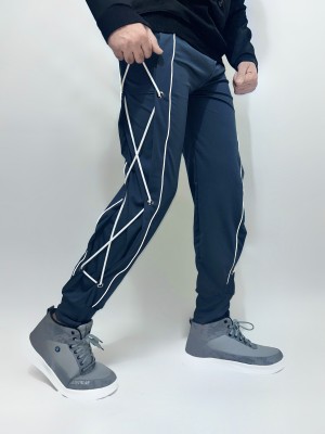 MOOZI Self Design Men Blue Track Pants