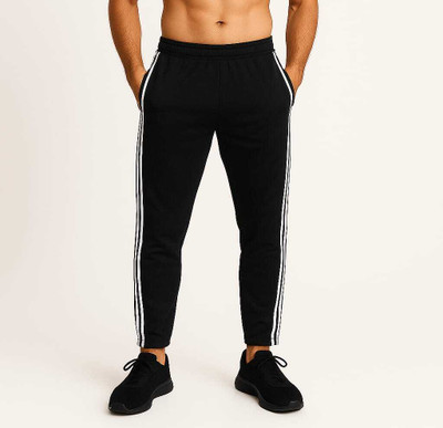 PAWAR Solid, Striped Men Black Track Pants