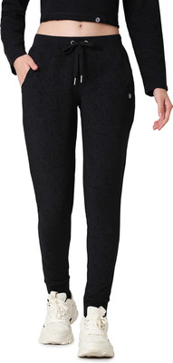 VAN HEUSEN Athleisure 4 Way Stretch And Functional Pocket Printed Women Black Track Pants