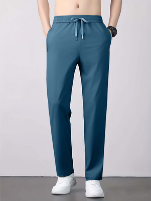 Hoo Solid Men Blue Track Pants