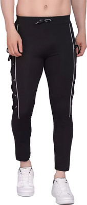 MindsArt Self Design Men Black Track Pants