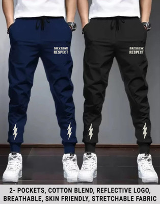 skyrow Printed Men Black Track Pants