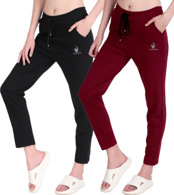 STYOXA Solid Women Maroon, Black Track Pants