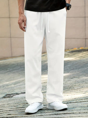Paralians Solid Men White Track Pants