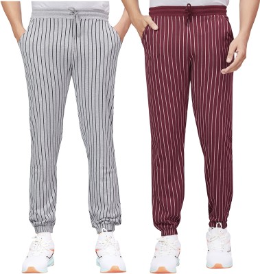 SOUTHTREE Striped Men Maroon, Grey Track Pants