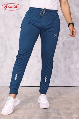 Anand Solid, Self Design, Striped, Chevron/Zig Zag Men Blue Track Pants
