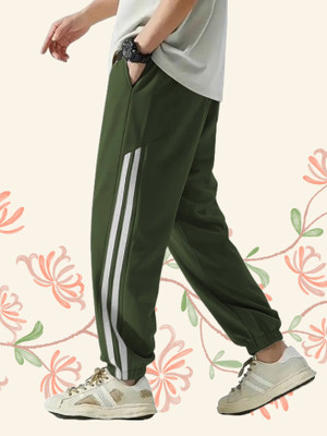 THE SARTHI FASHION TREND Striped Men Dark Green Track Pants