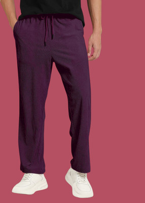 NIVEDANM Solid Men Purple Track Pants