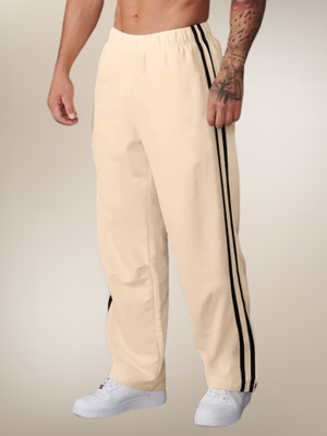 Jump Cuts Colorblock Men Beige Track Pants