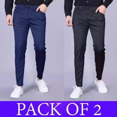 ZEB Solid Men Dark Blue, Black Track Pants