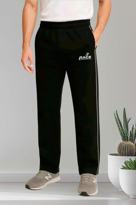 Race International Solid, Striped Men Black Track Pants
