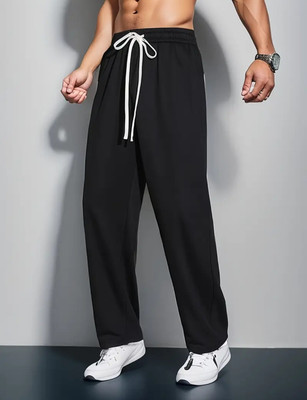 Povaxpo Solid Men Black Track Pants