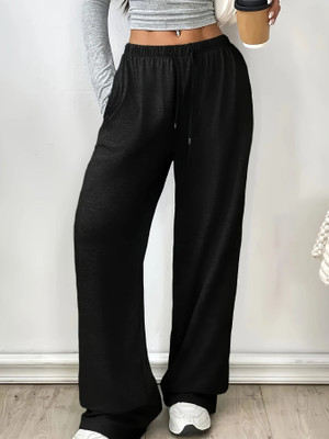 Dockstreet Solid Women Black Track Pants