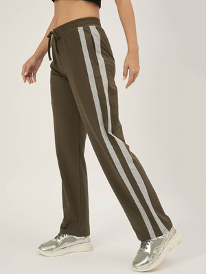 Femea Solid, Striped Women Green Track Pants
