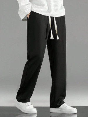 LIBJA Solid Men Black Track Pants