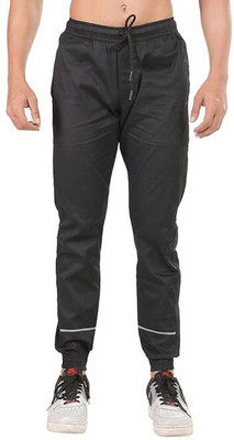 24 Street Solid Men Black Track Pants