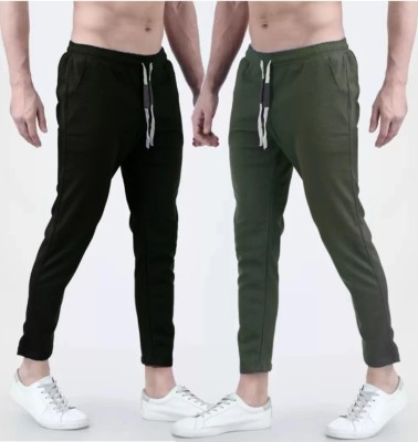 MPTI Solid Men Olive, Black Track Pants