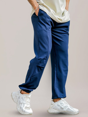 Jump Cuts Solid Men Dark Blue Track Pants