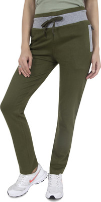SWEEKASH Solid Women Dark Green Track Pants