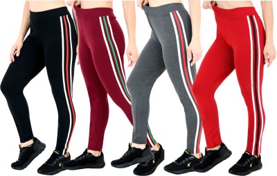 YUALIN CREATION Striped Women Red Tights