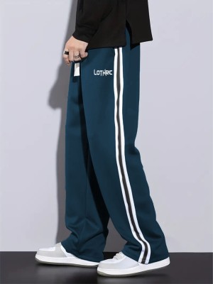 LOTHRIC Striped Men Blue Track Pants