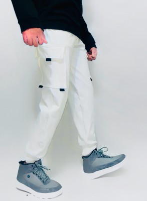 MOOZI Self Design Men White Track Pants