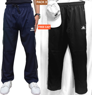 RIWEARA Solid, Printed Men Black, Dark Blue Track Pants