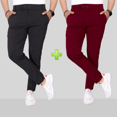 LORVIA Slim Fit Men Black, Red Trousers