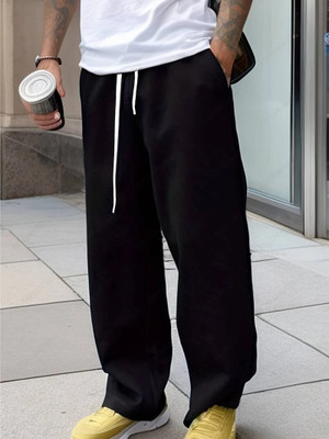 Dockstreet Solid Men Black Track Pants