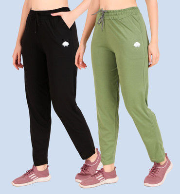 GAA Solid, Printed Women Black, Light Green Track Pants