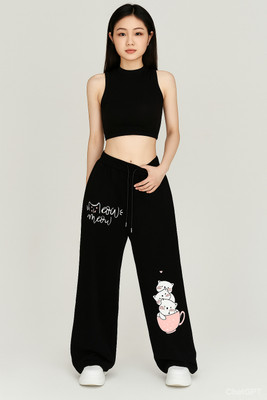 Gftrendy Printed Women Black Track Pants