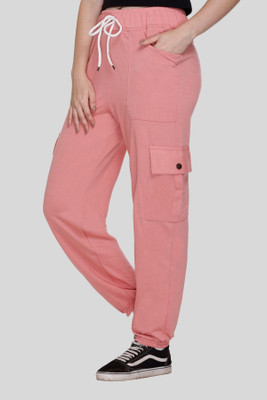 White Moon Solid Women Pink Track Pants