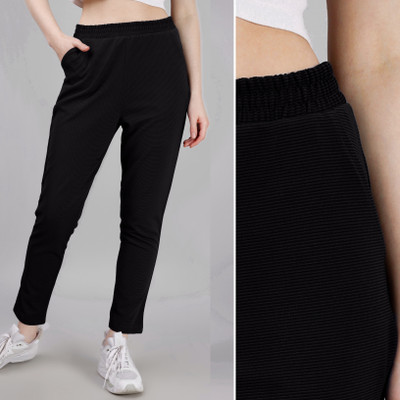 leewan Solid Women Black Track Pants