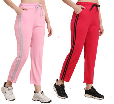 Fit N Fame Striped Women Pink, Red Track Pants