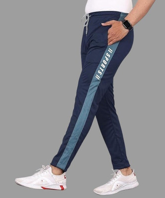 Cronix Self Design, Striped Men Dark Blue Track Pants
