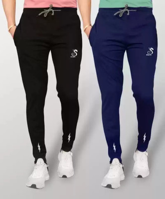 Sonized Solid Men Blue, Black Track Pants