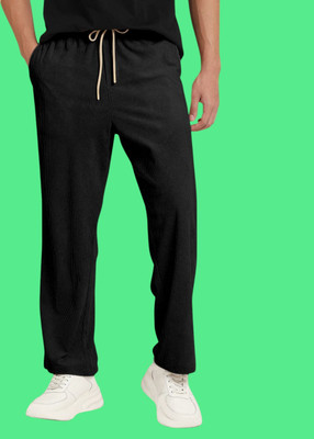 NIVEDANM Solid Men Black Track Pants