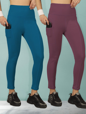 BEYOGINI Solid Women Blue, Purple Tights