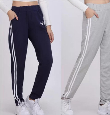 BTMZ Striped Women Grey, Dark Blue Track Pants